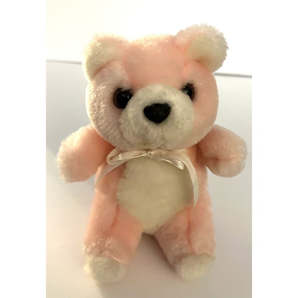 Papel Freelance Teddy Bear Pink Cub Brown Eyes White Bow 6" Vintage